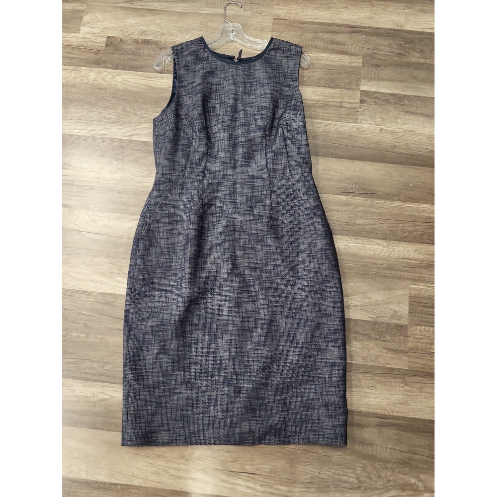 Ellie Tahari Tweed Like Cotton Blend SL Dress, Size 12, Blue